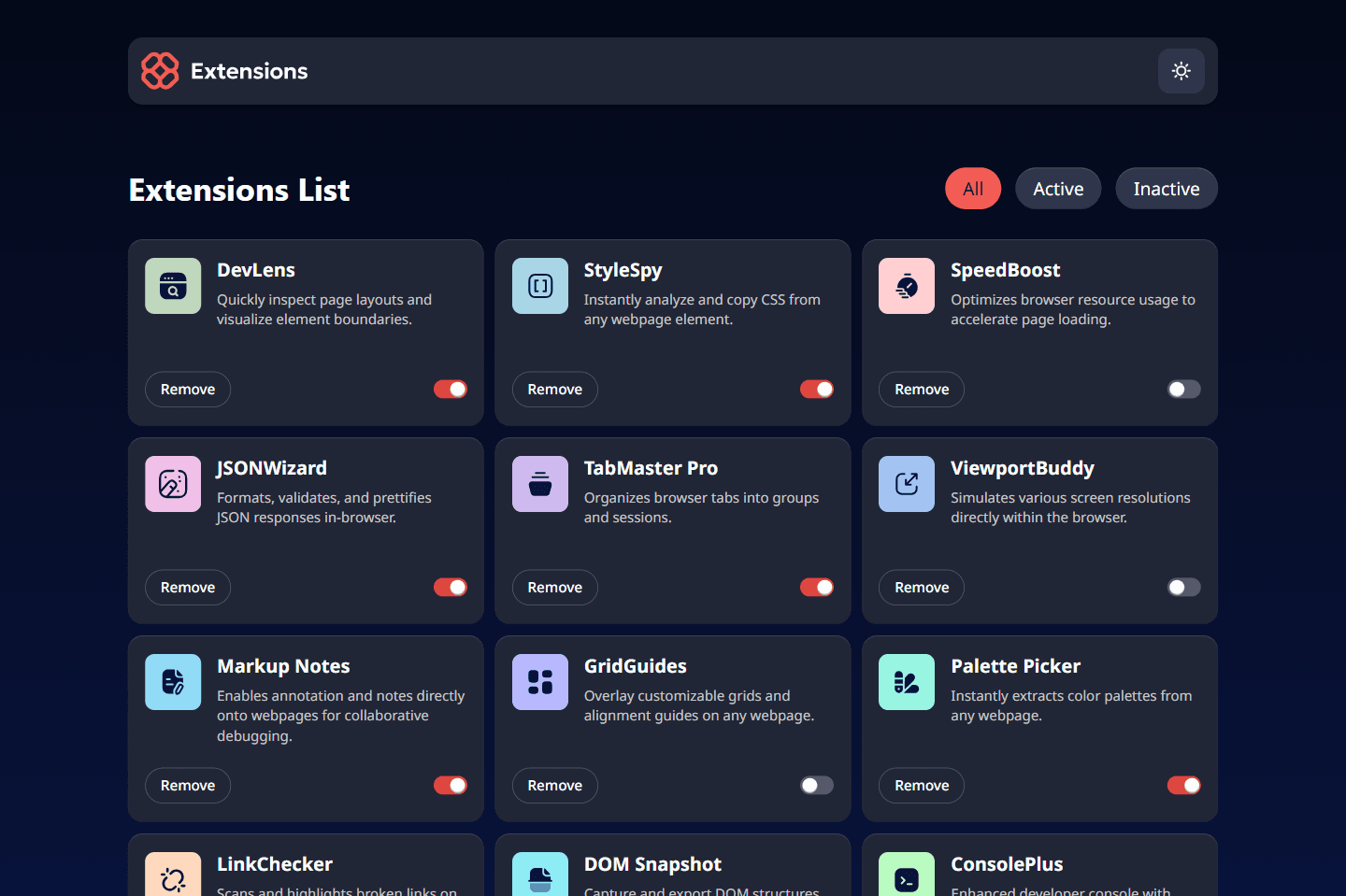 Extensions Manager project preview.
